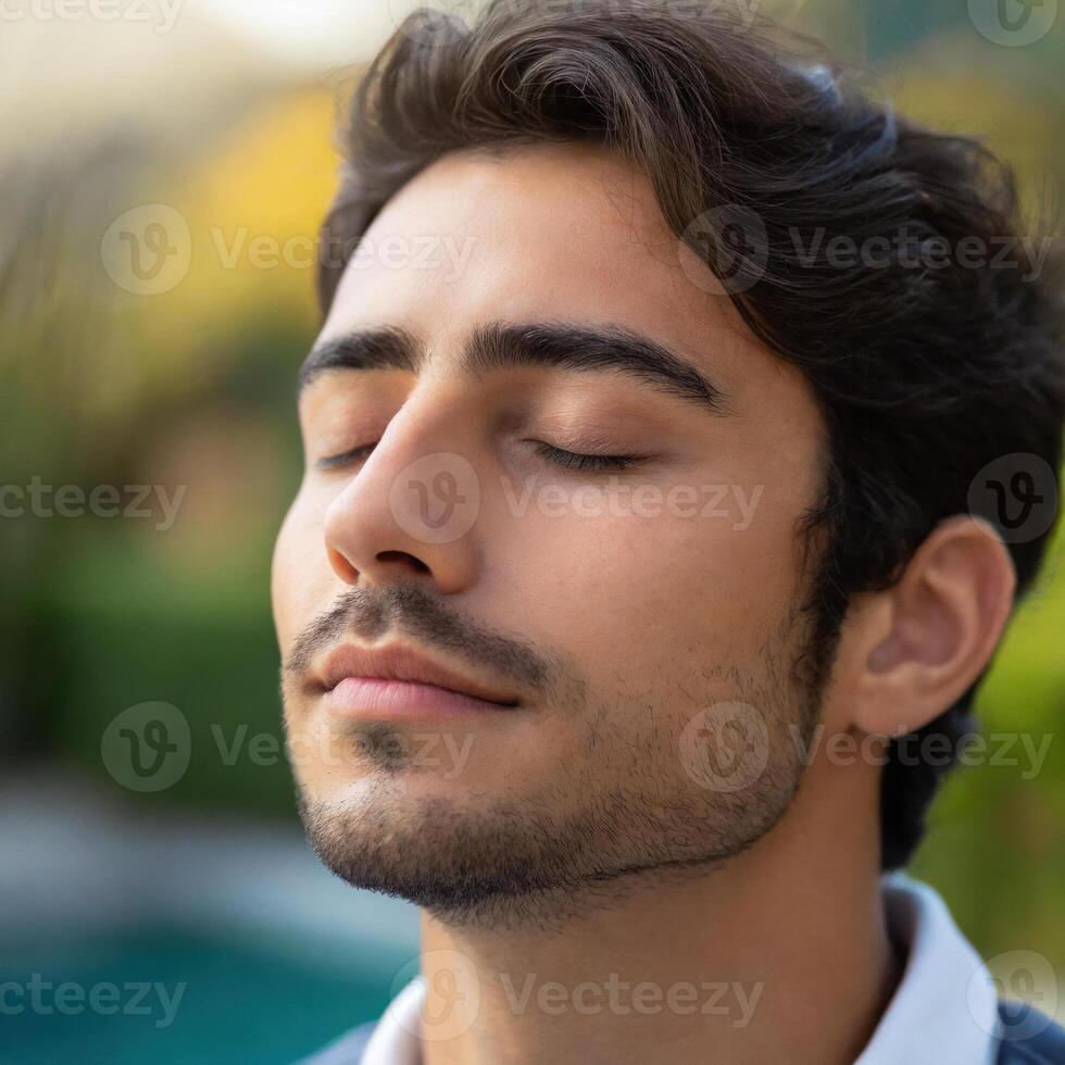 Back View Portrait with Mountainous Landscape photo