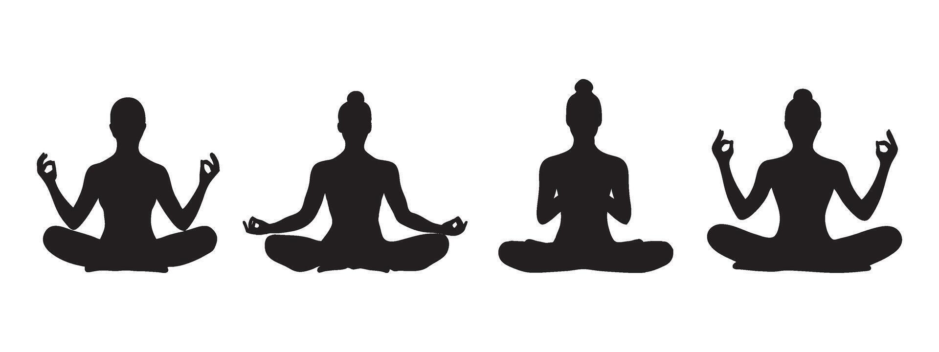 Person meditating with one hand raised Black flat silhouette icon vector