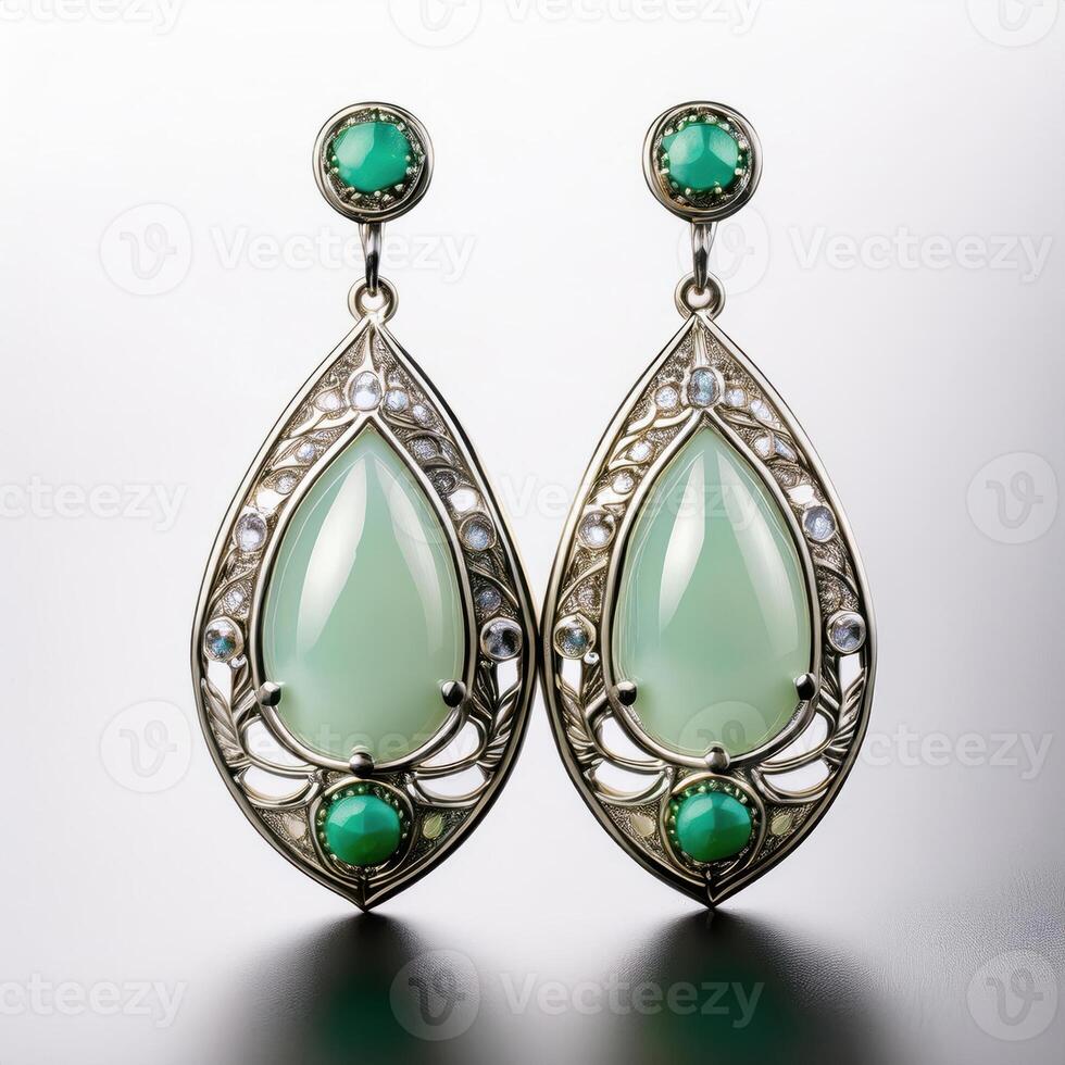 Exquisite Green Agate and Crystal Drop Earrings photo