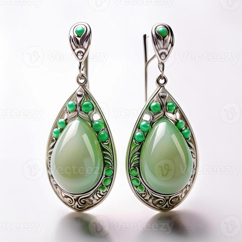 Exquisite Green Agate and Crystal Drop Earrings photo