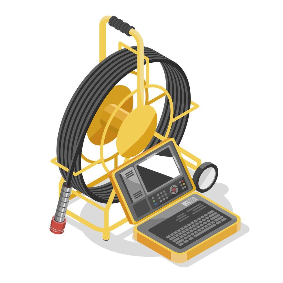 Sewer Pipe inspection camera Tools Wastewater from industrial inspection concept isometic isolated illustration vector