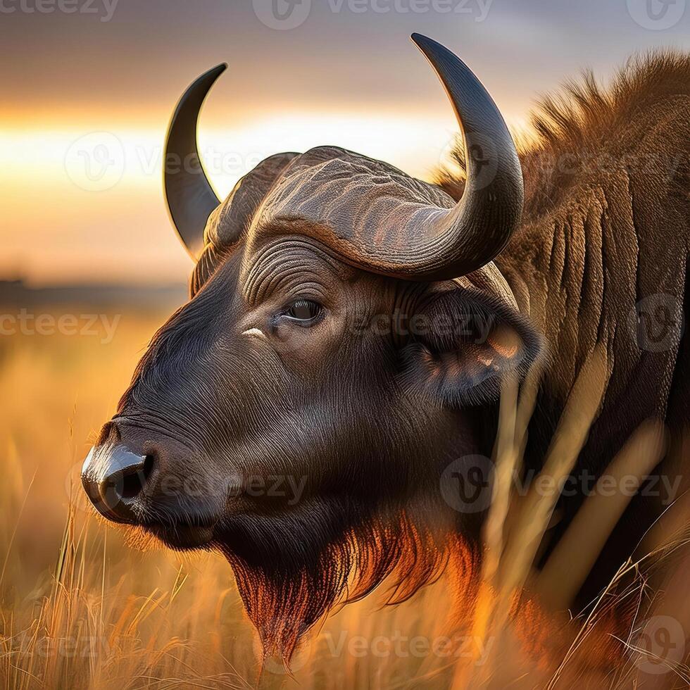 African Buffalo in Golden Hour Light photo