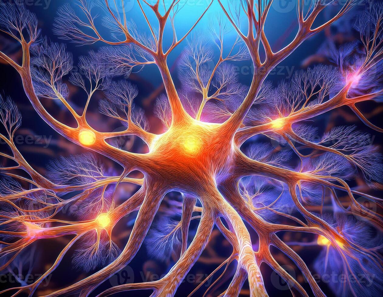 Glowing Neuron Cell Microscopic View photo