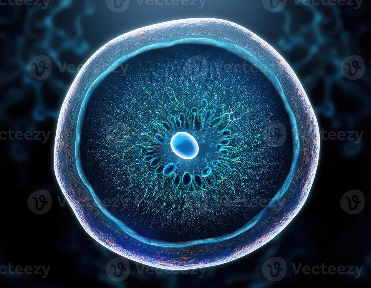 Microscopic Cell Nucleus Glowing Genetic Structure photo