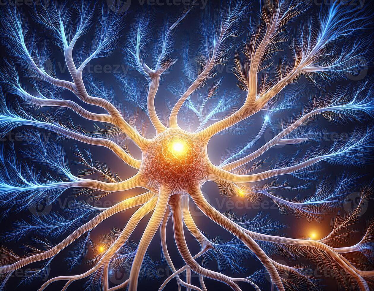Glowing Neuron Cell Microscopic View photo