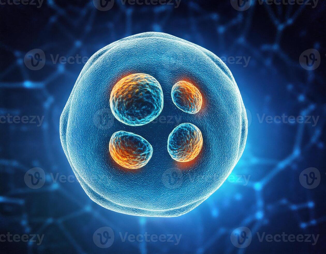 Microscopic Cell Nucleus Glowing Genetic Structure photo
