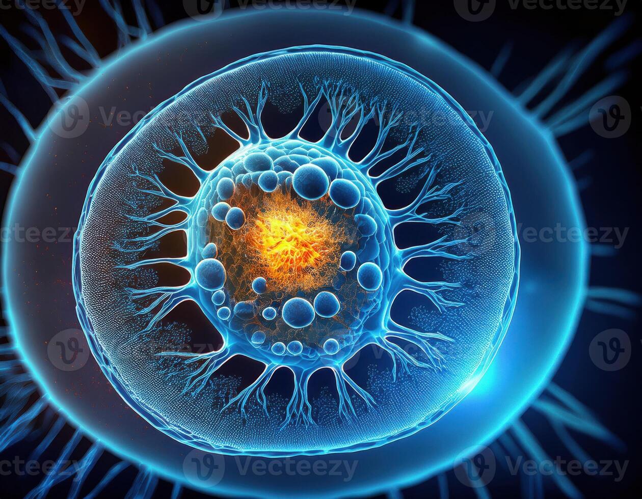 microscópico célula núcleo brillante genético estructura foto