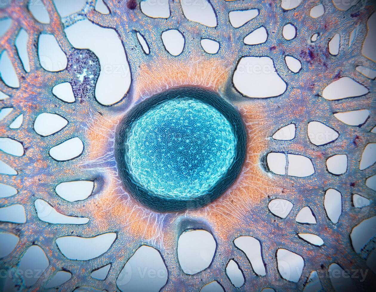 Microscopic Cell Nucleus Glowing Genetic Structure photo
