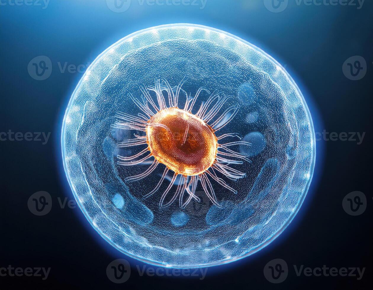 Microscopic Cell Nucleus Glowing Genetic Structure photo