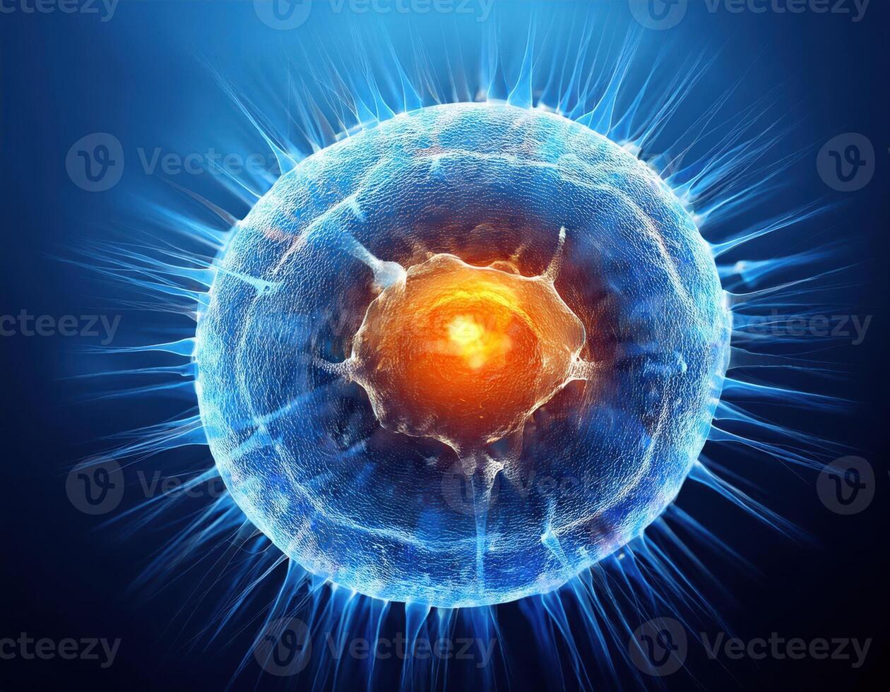 Microscopic Cell Nucleus Glowing Genetic Structure photo