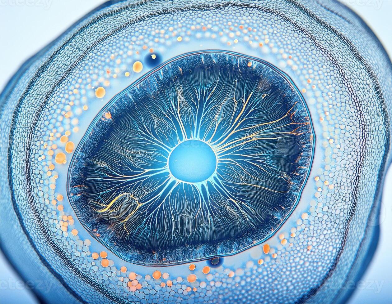 Microscopic Cell Nucleus Glowing Genetic Structure photo