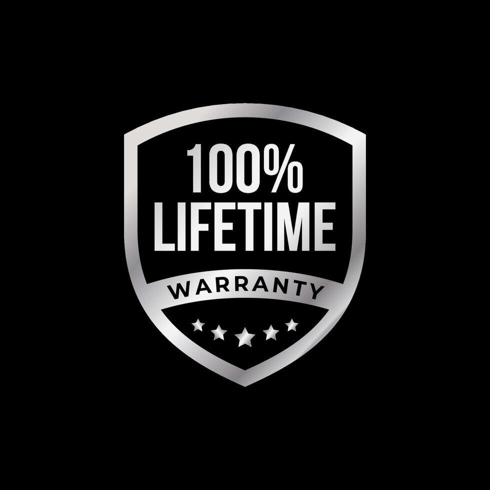 luxury 100 percent lifetime warranty shield silver badge and label. illustration vector