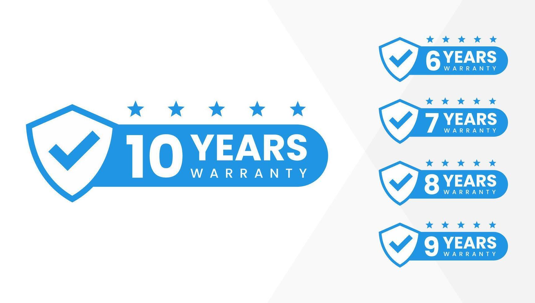 Minimalist warranty shield with checklist label icon set. number of years 6, 7, 8, 9, 10. eps vector