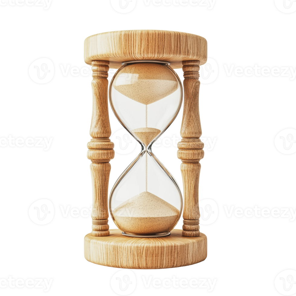 Wooden hourglass displaying sand flow on table png