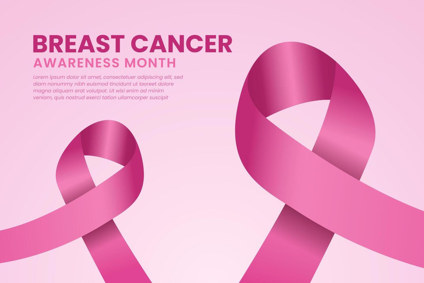 Breast cancer awareness campaign banner with pink ribbon symbols on light pink background and copy space for text vector