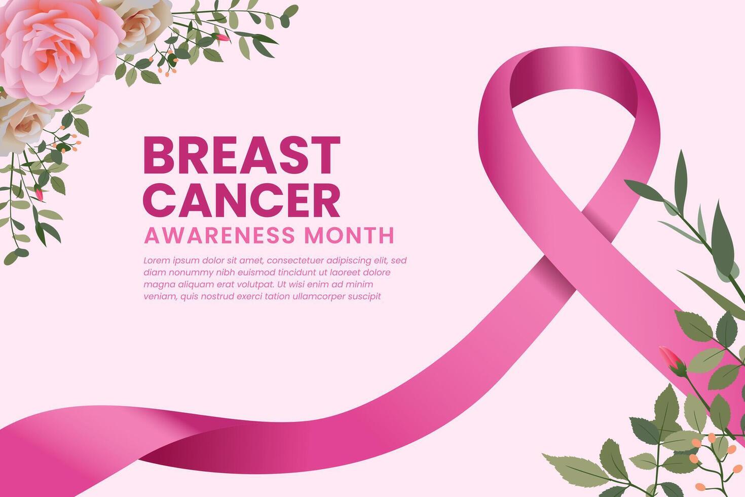 Breast Cancer Awareness Month banner, with pink ribbon and flowers elements background vector