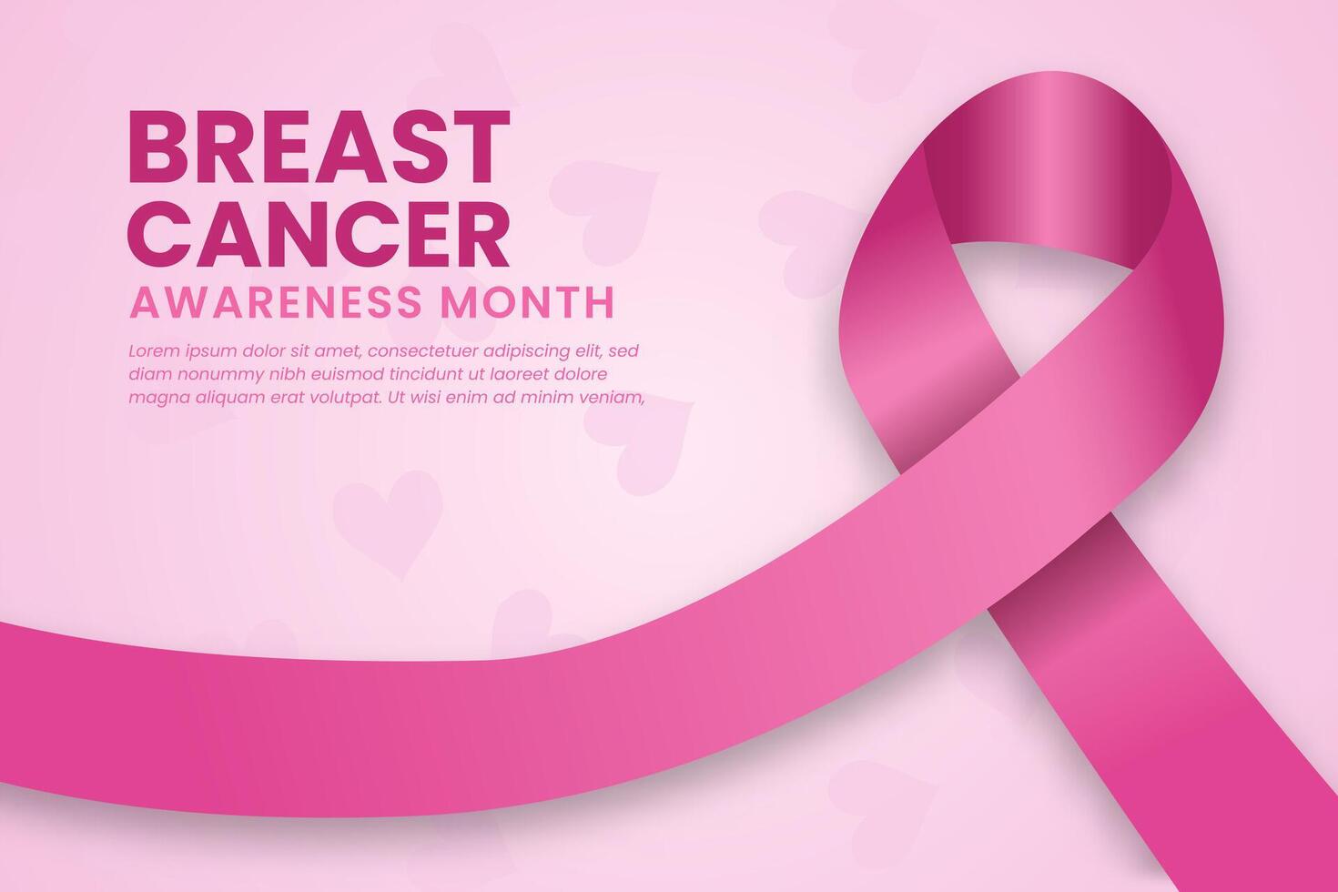 Breast cancer awareness month banner design on pink copy space background with pink ribbon vector