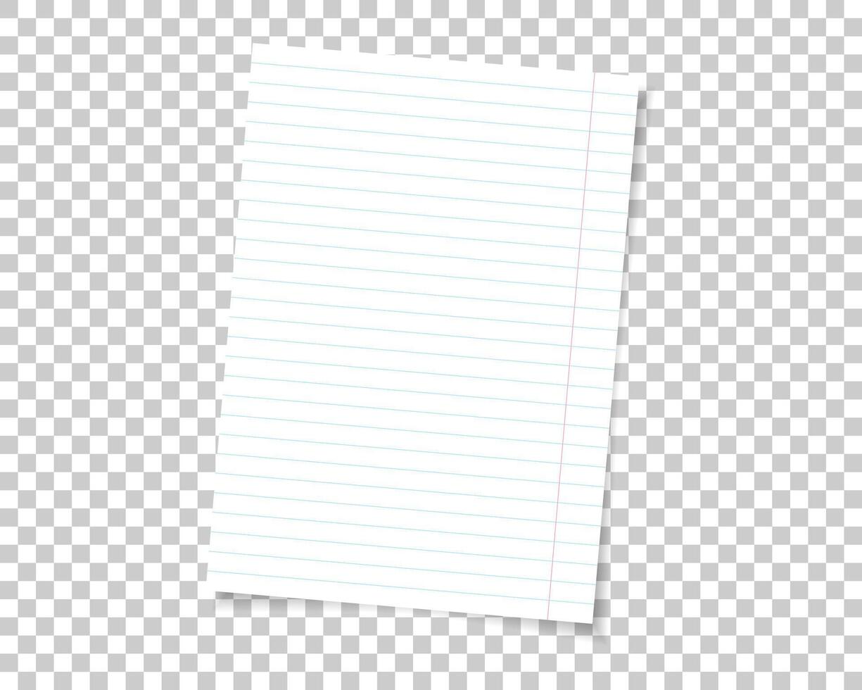 school note book paper with realistic shadow. White blank page isolated on background. Mock up template. vector