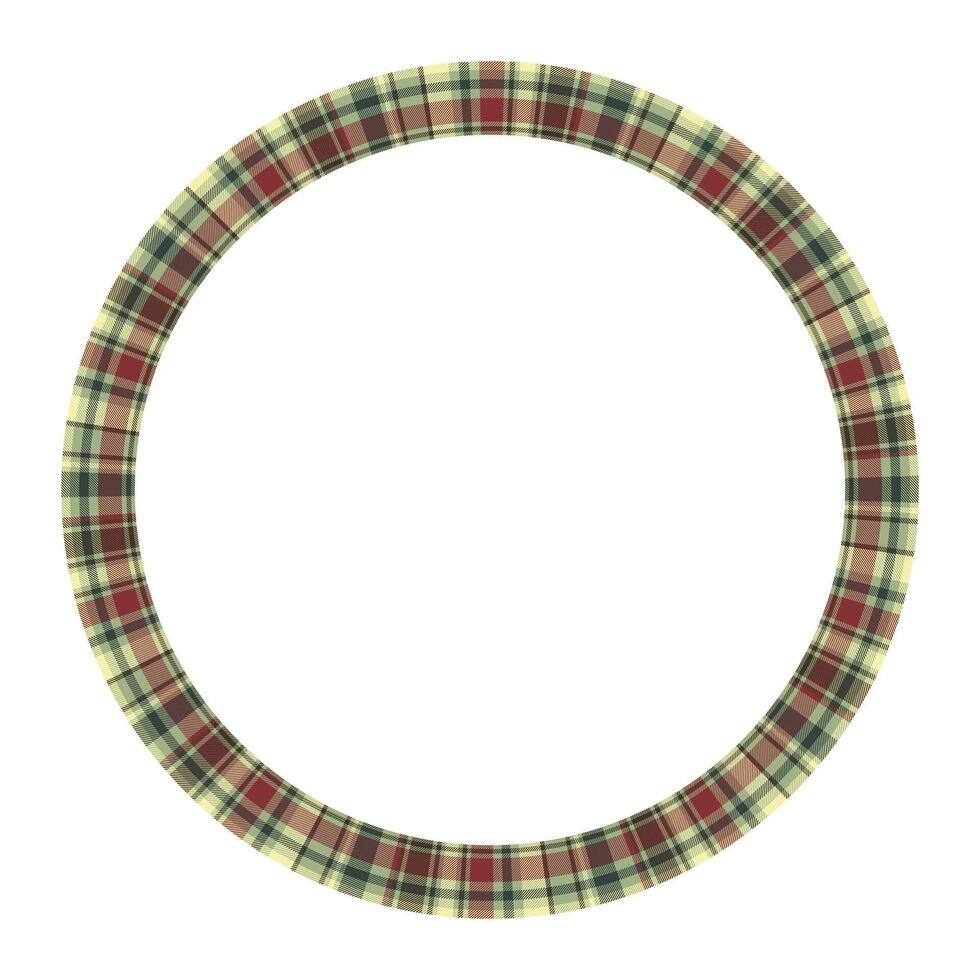 Round frame vintage pattern design template. Circle border designs plaid fabric texture. Scottish tartan background for collage art, gif card, handmade crafts. vector