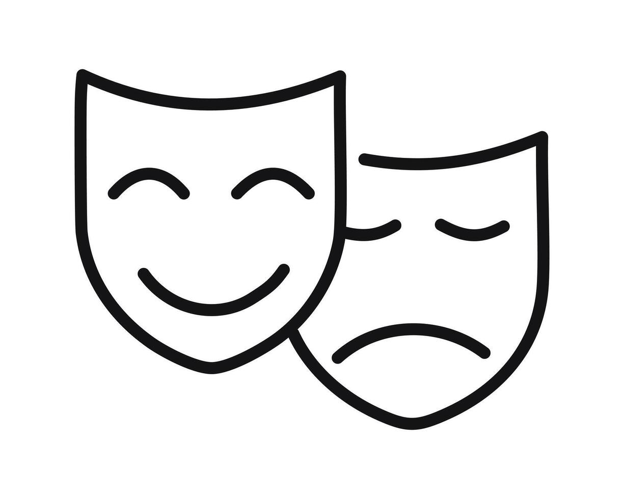 Comedy and Tragedy Masks. Masquerade Mask, Comic and Tragic Icon for Theater or Carnival. vector