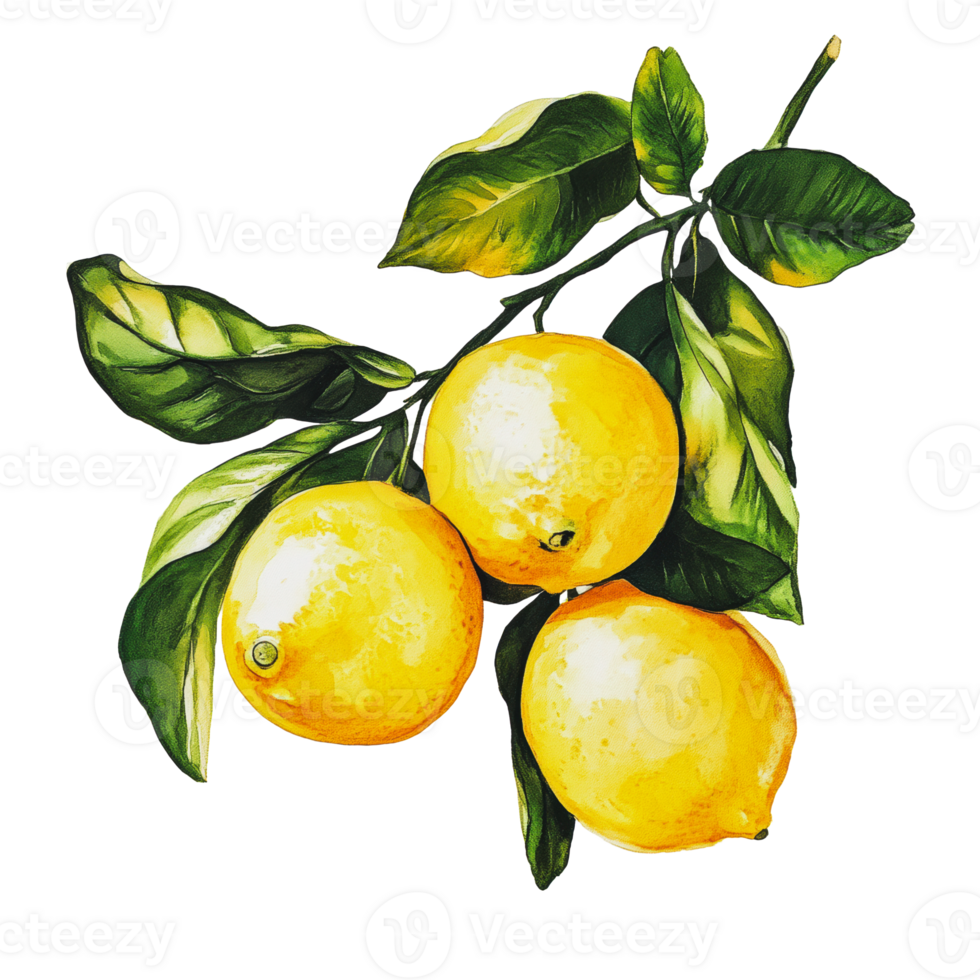 Lemons on a branch with green leaves png