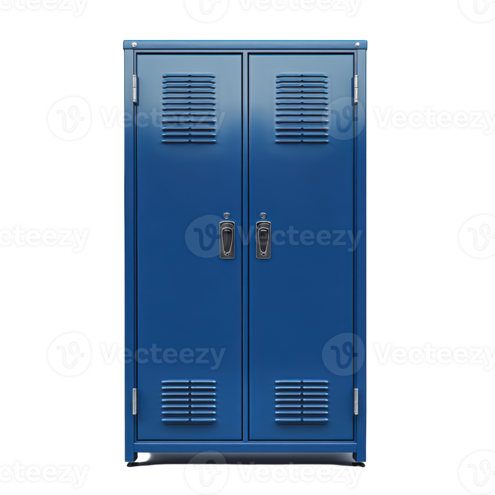 Blue metal locker in a school hallway png
