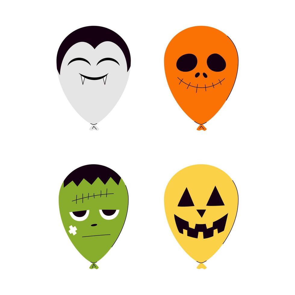 Four Halloween balloons with different faces vector