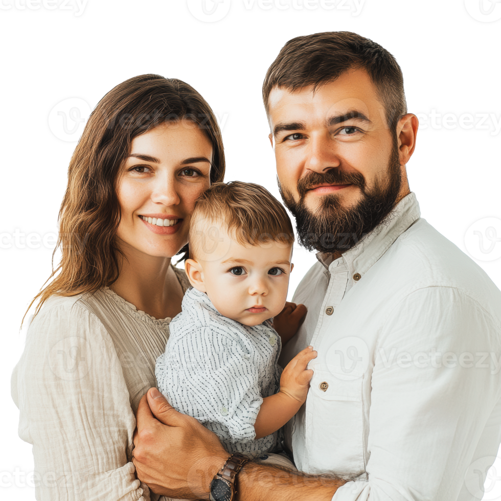 Happy family portrait with a baby in warm clothing png
