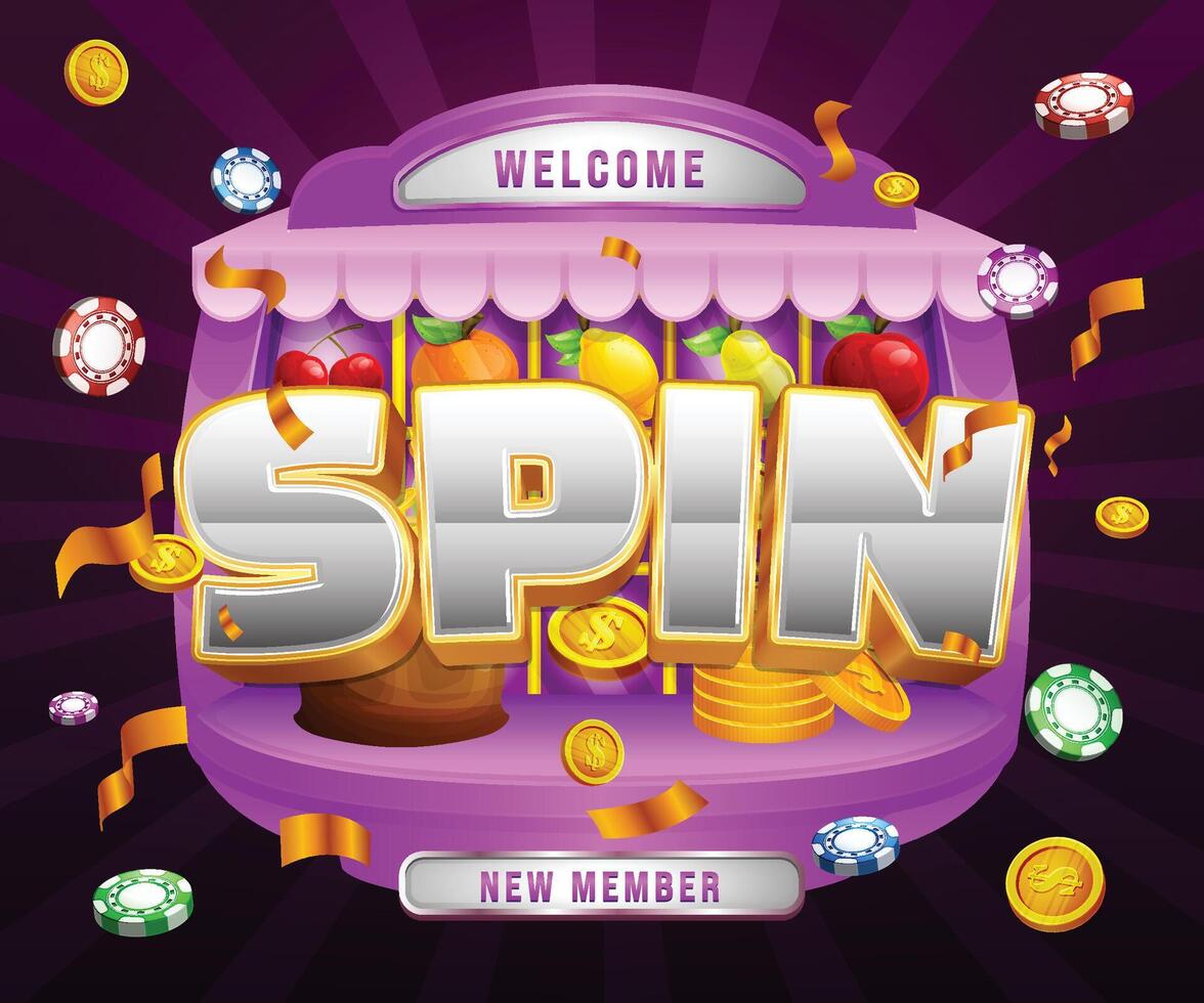 jackpot slot spin with purple border banner vector