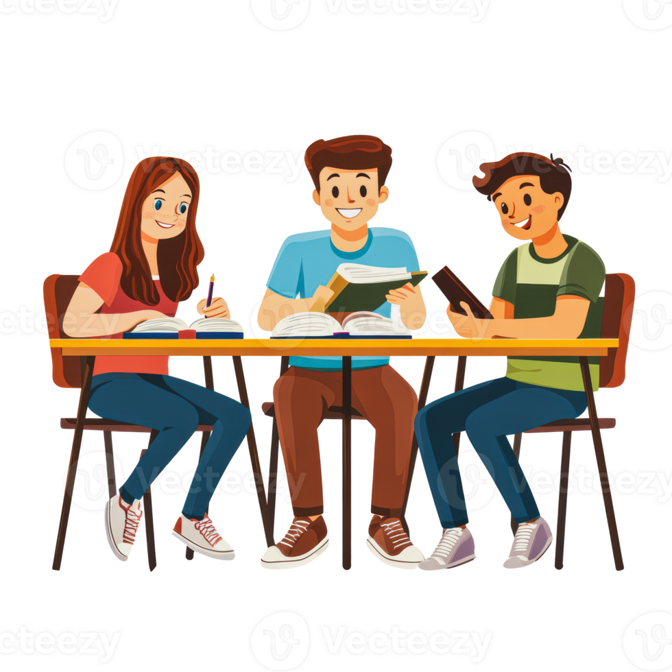Students learning together at a table png