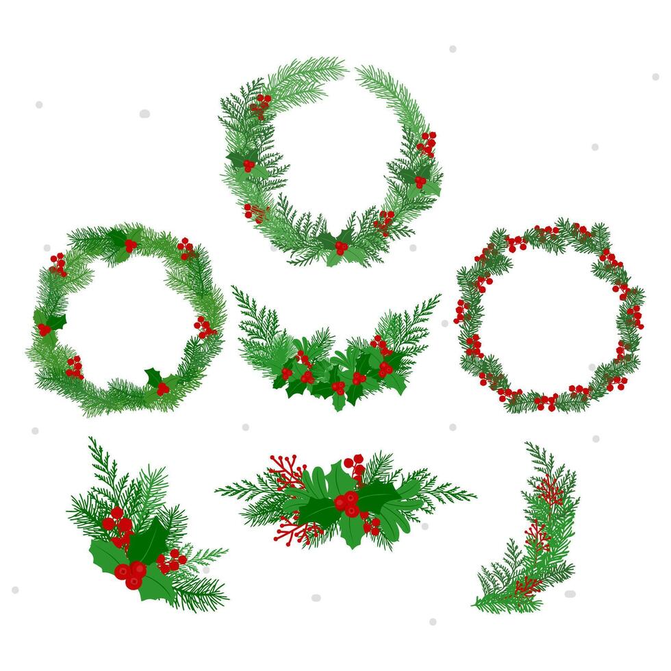 christmas floral green ornament collection vector