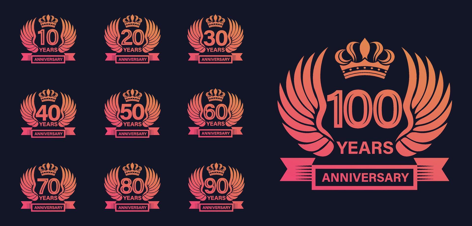 Golden Anniversary Emblems Logo Set with wings vector