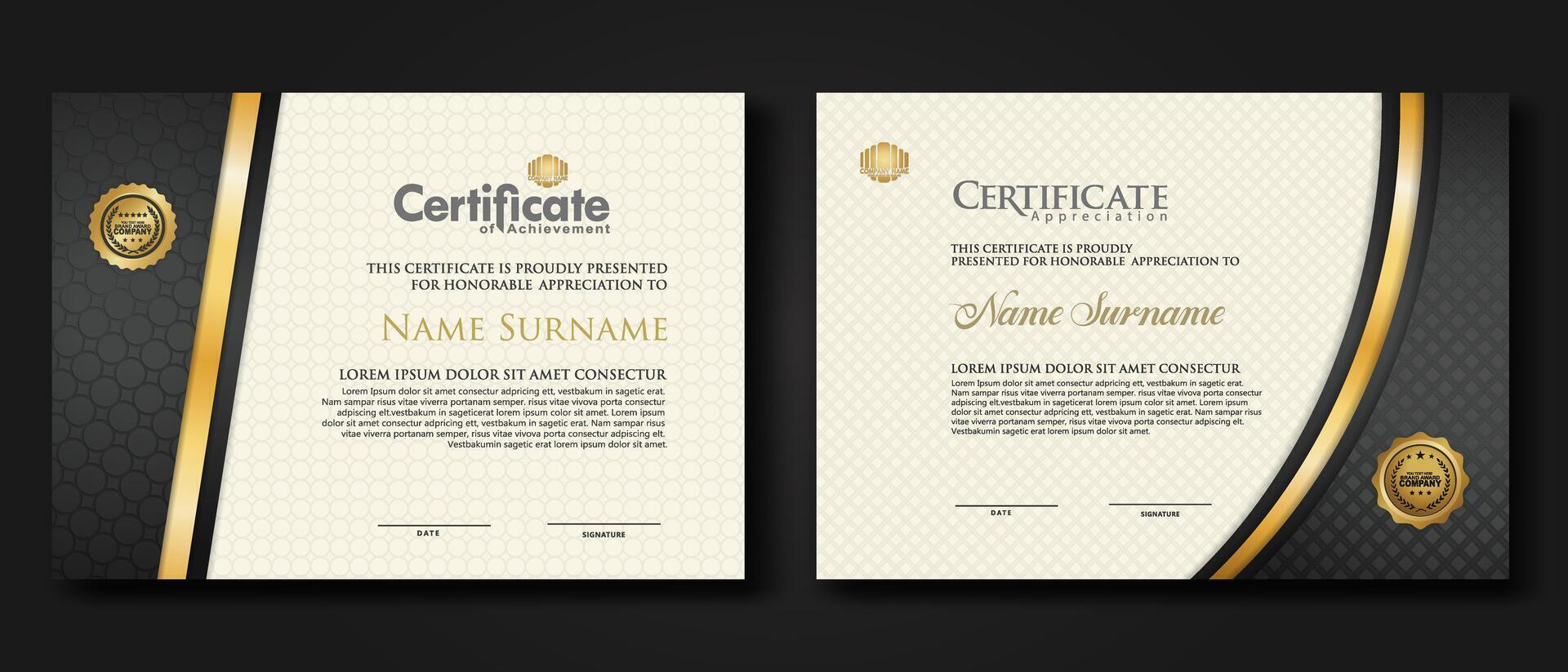 Luxury certificate template with textured effect dan line gold shine on frame background. new Collections vector