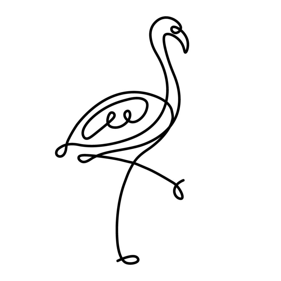 Flamingo in continuous line art illustration vector