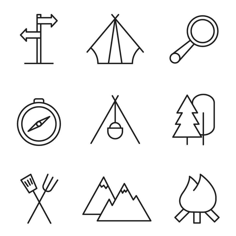 Camping and outdoor adventure icons set vector