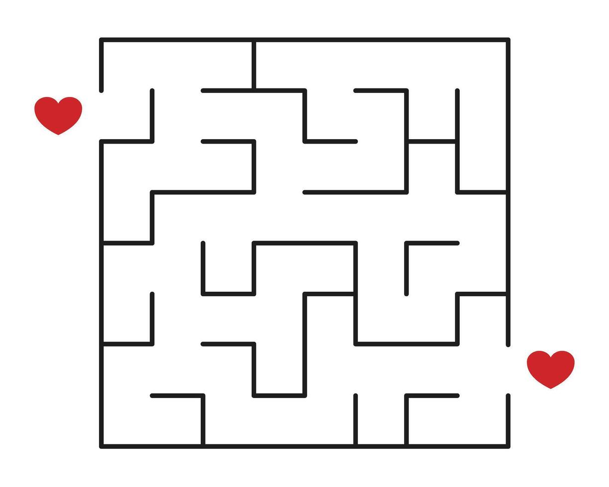 Love-themed maze puzzle with red hearts vector