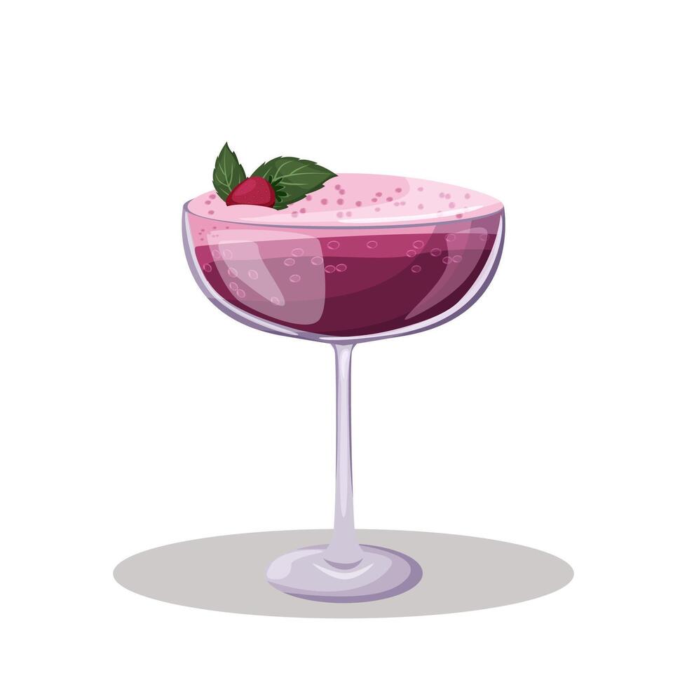 Summer cocktail. Refreshing drink with berries, strawberry and mint in a glass. Beach holidays, summer vacation, party, cafe, bar. Alcoholic cocktail. Isolated illustration vector