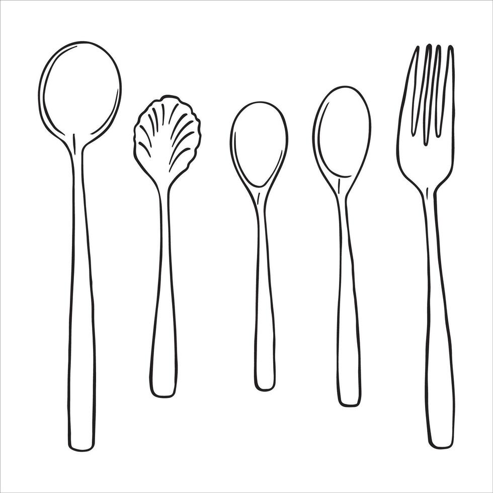 Spoon and Fork Line Drawing vector