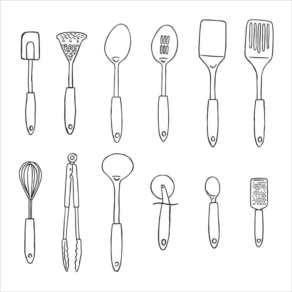 Kitchen Tools Spoon and Spatula Drawing vector