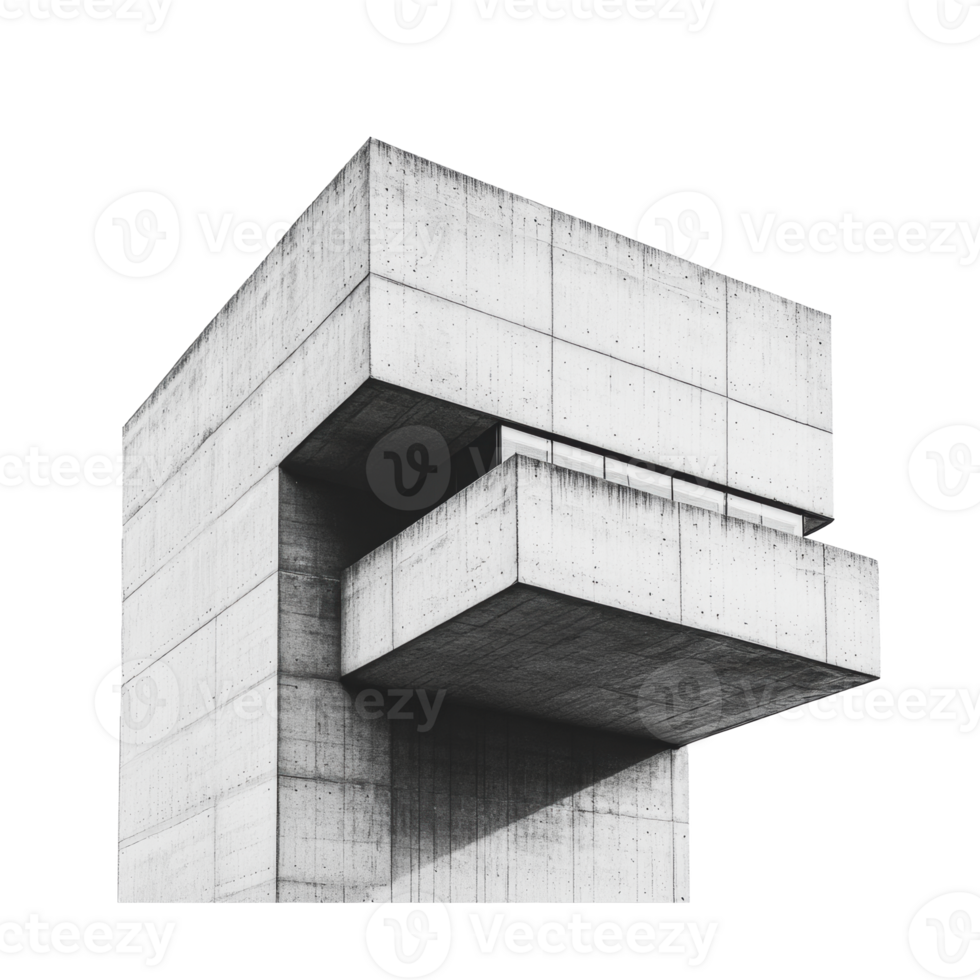 Modern concrete sculpture with geometric shapes in minimalist design against a white background png