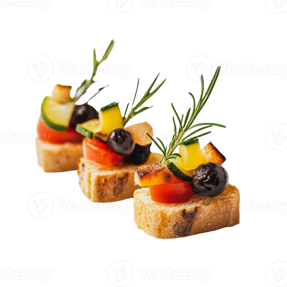 Fresh vegetable bruschetta with herbs on toasted bread served as an appetizer png