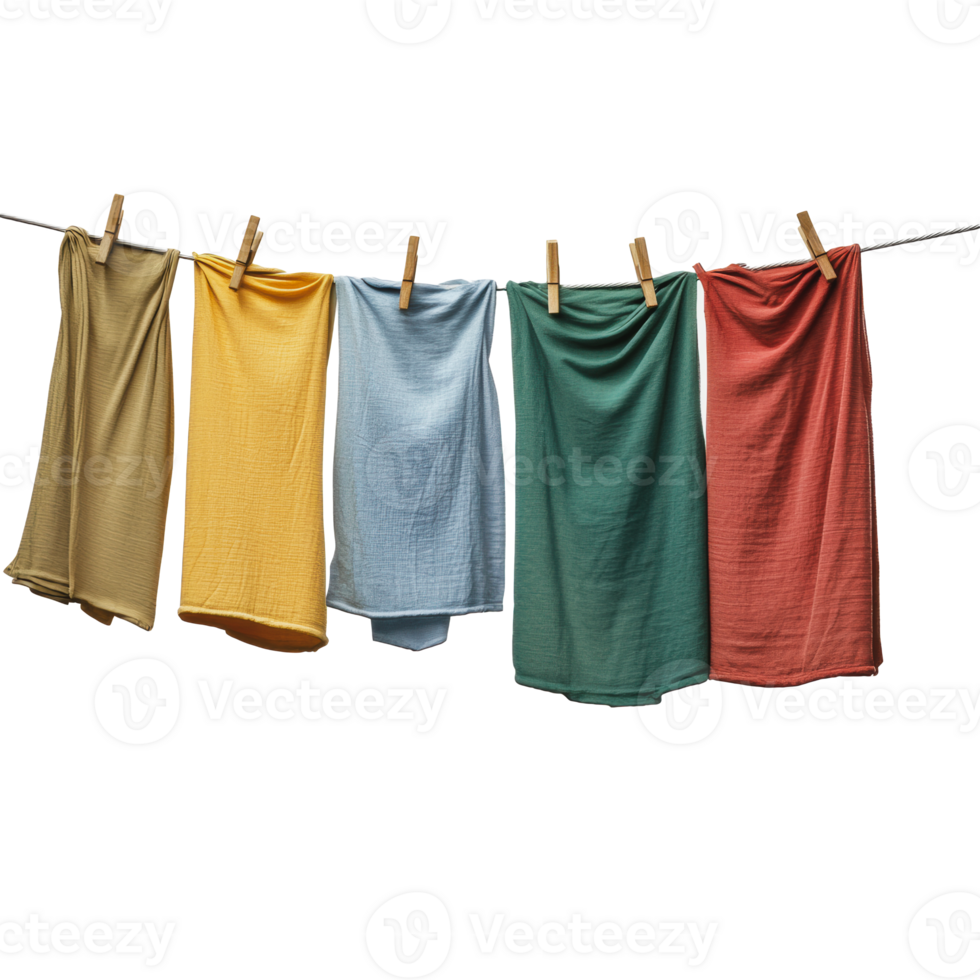 Colorful fabrics hanging on a clothesline against a light backdrop png