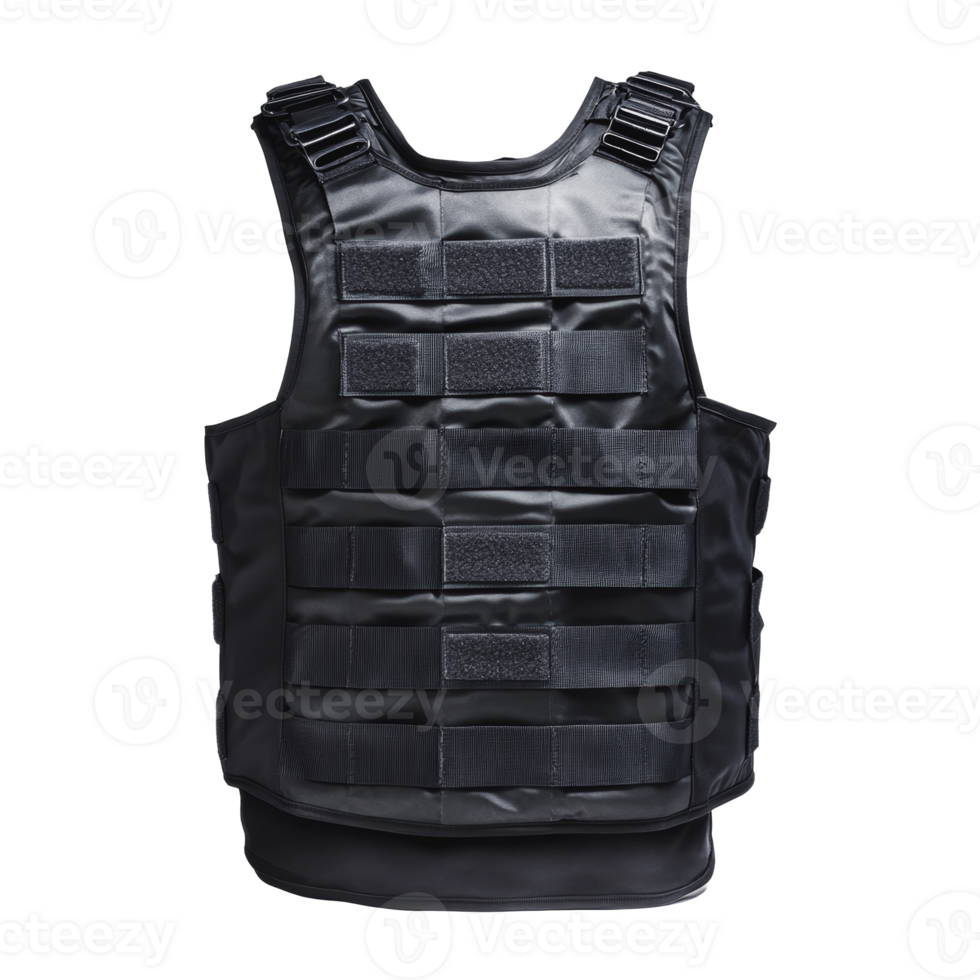 Tactical black vest with adjustable straps designed for law enforcement and military use png