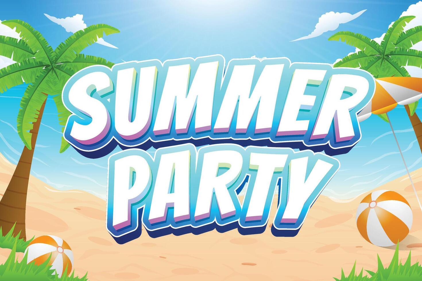 summer design with the words summer party with beach illustrations vector