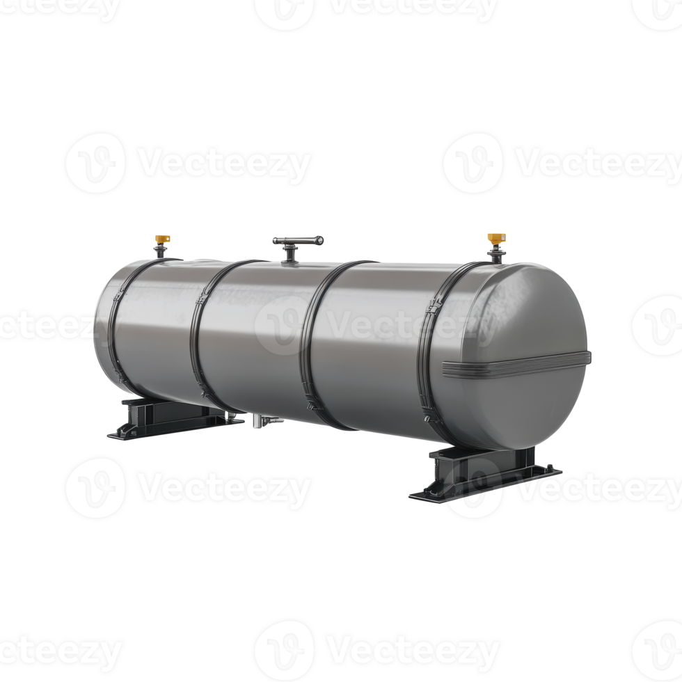 Industrial gas storage tank with safety valves in a factory setting png