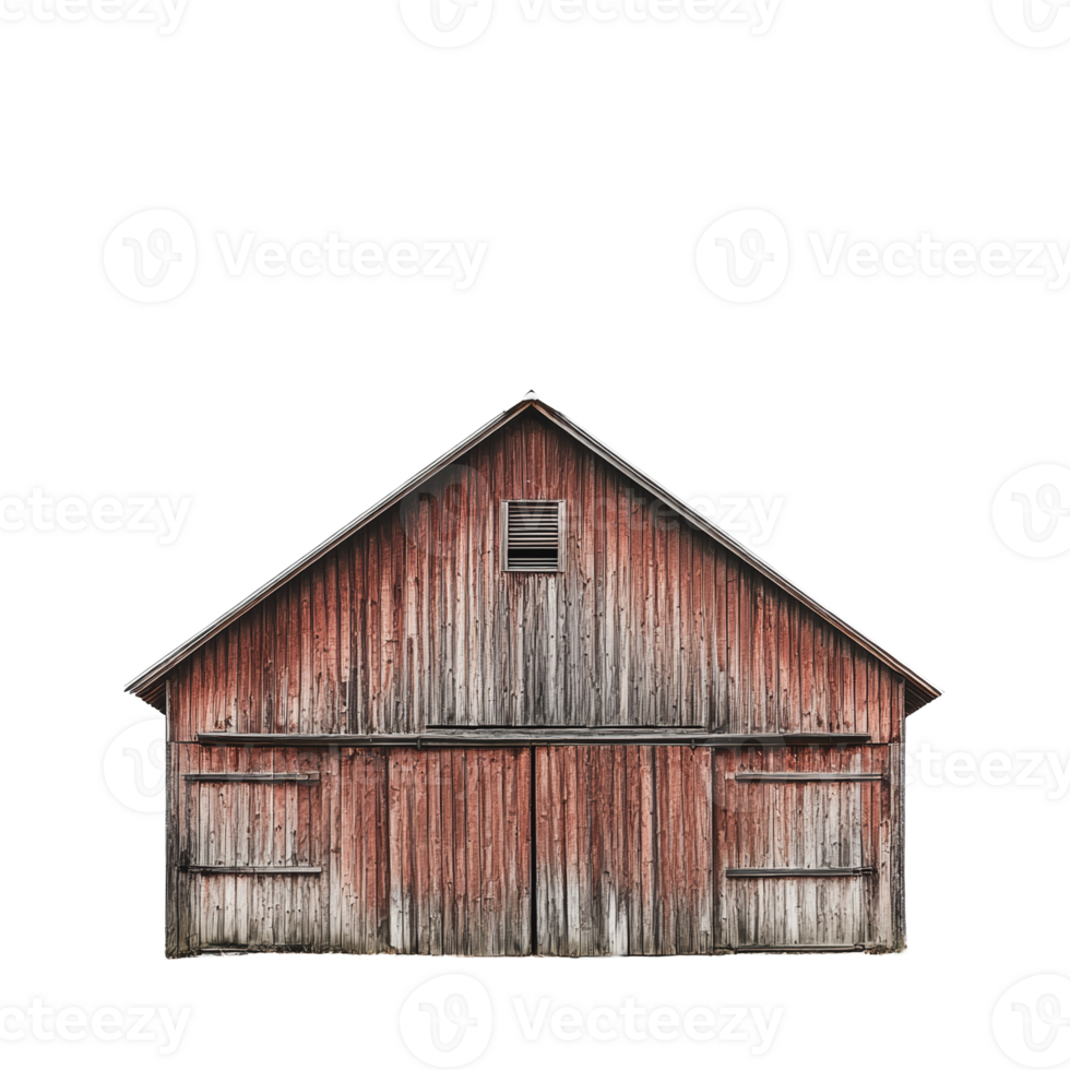Rustic red barn with weathered wood exterior located in a rural area during bright daylight png