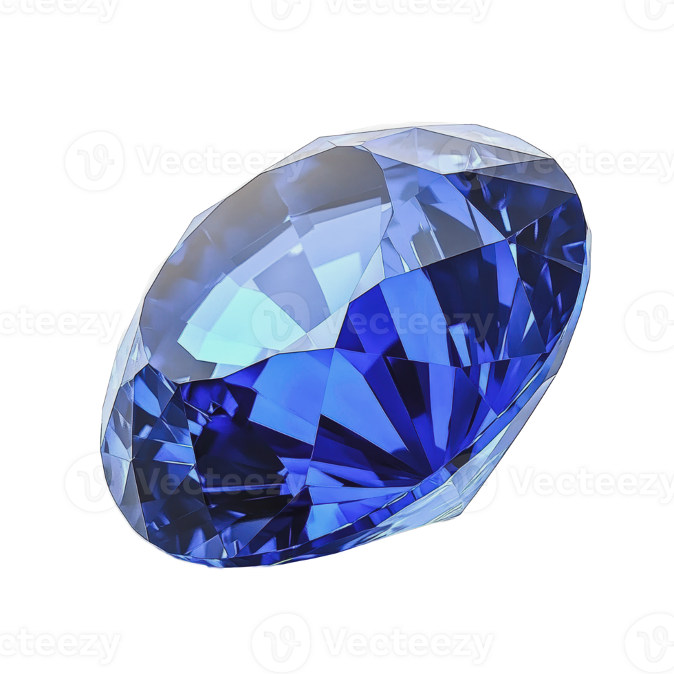 A sparkling blue gemstone resting on a reflective surface png