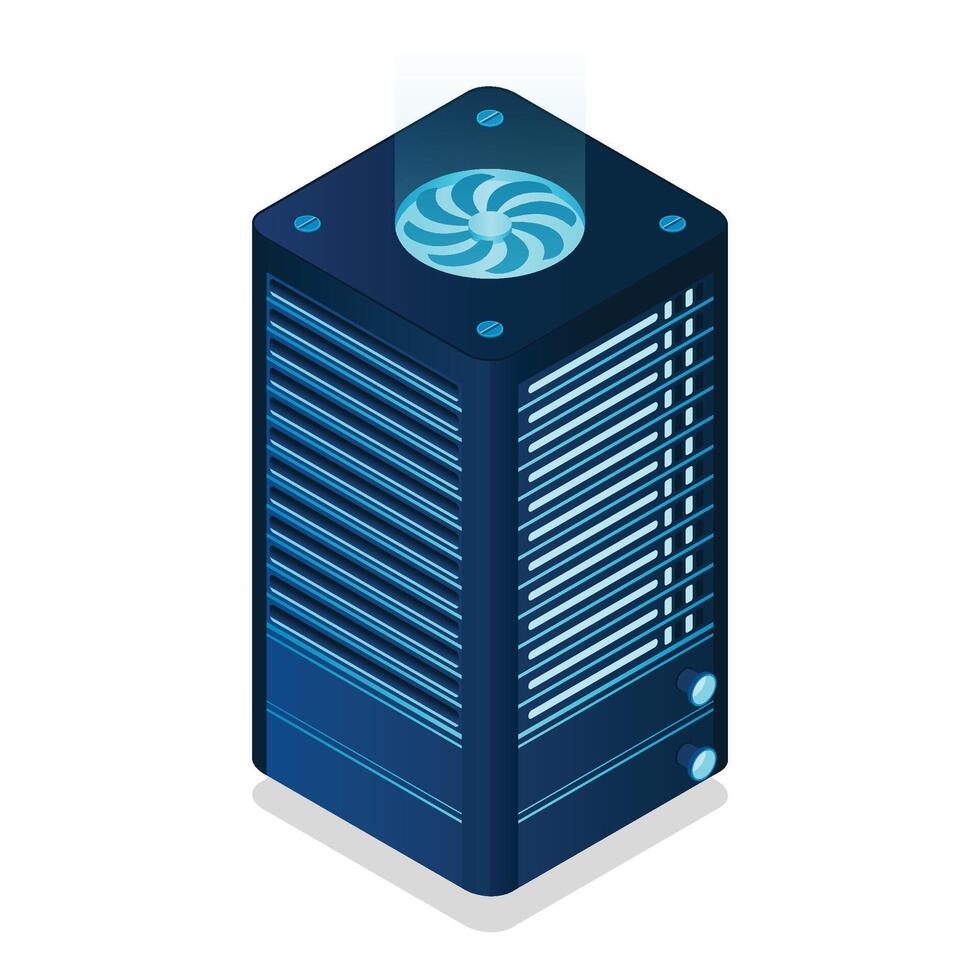 Isometric futuristic server. Isometric database or data center. Abstract blockchain. Computer storage. Cloud storage. illustration vector