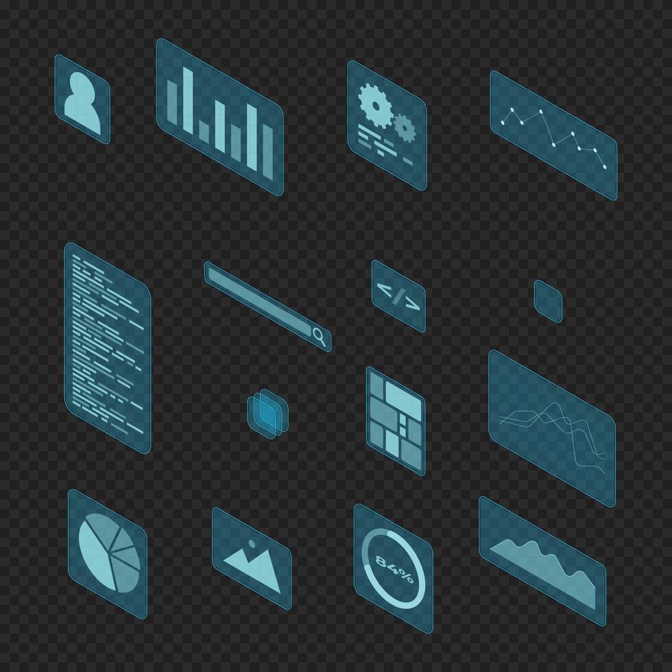 Isometric user interface elements. Infographic charts. Data visualization. Futuristic interface hologram elements. illustration vector