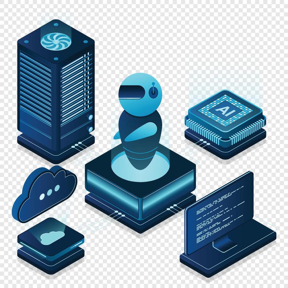 Artificial intelligence robot. System analysis. Big data processing. Machine learning technology. illustration vector